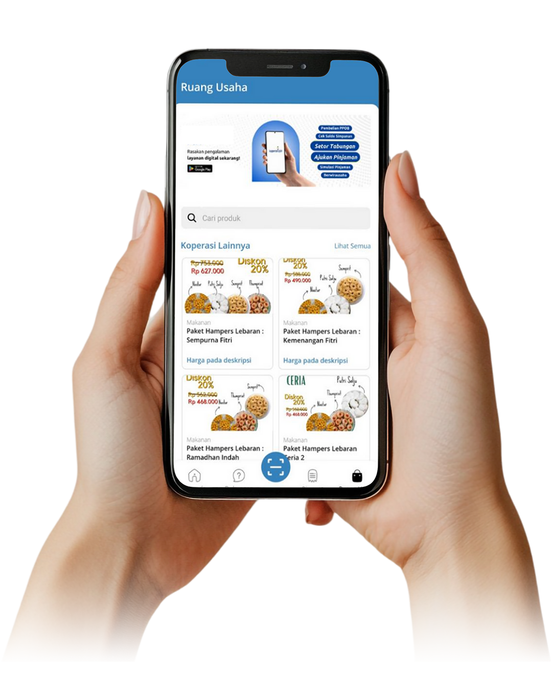 front view hand holding smartphone
